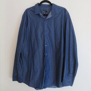 Bar III | Size XL 17-17 ½ 36-37 | Blue Slim Fit Cotton Button Up Dress Shirt